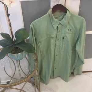 Under Armour Fishing Shirt, LS, Large, Lime Green